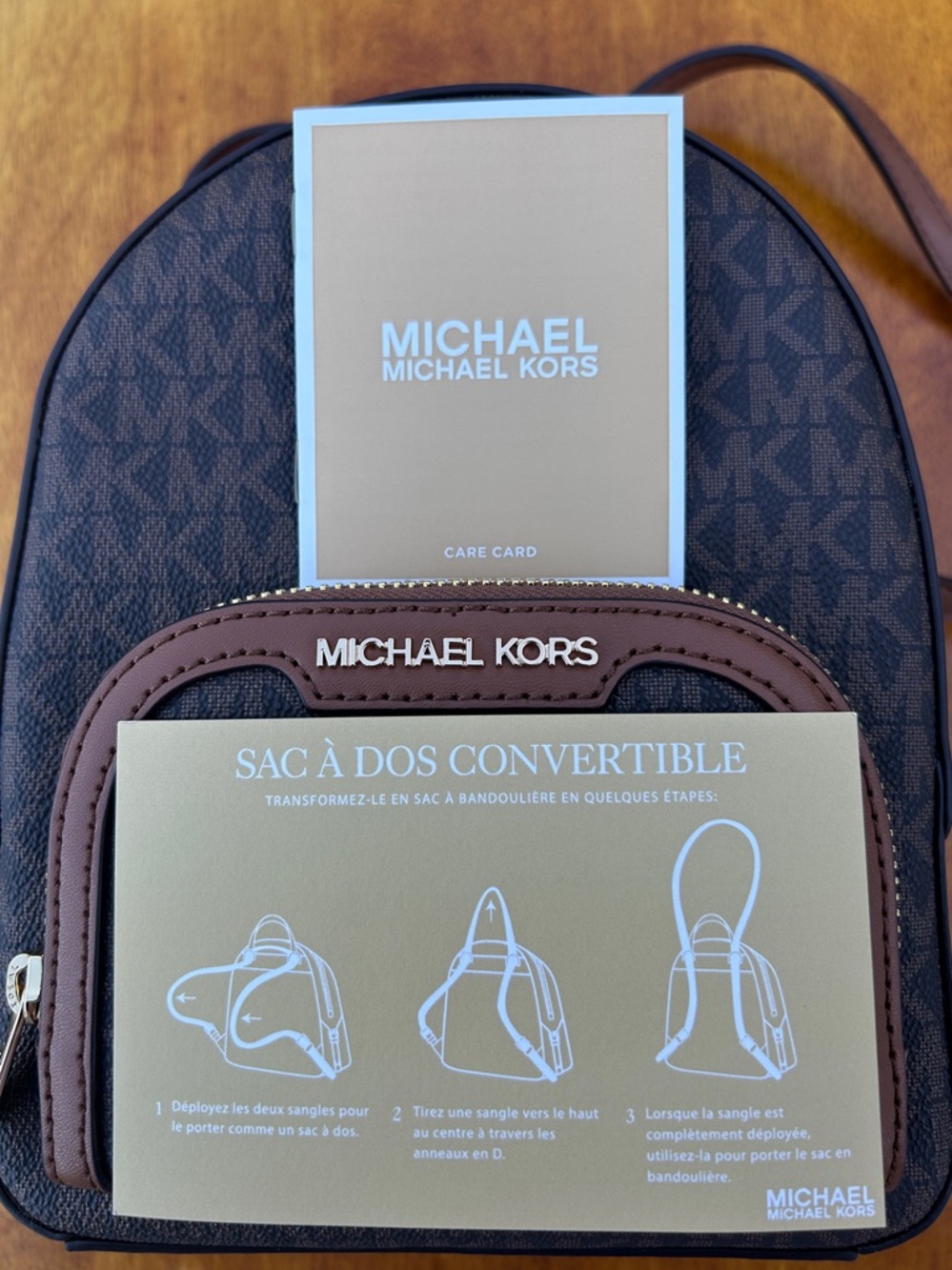 NWT $398 Michael Kors CONVERTIBLE extra small backpack, brown - Picture 10 of 15